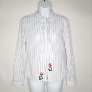 ANTHRO HD In Paris striped tie neck blouse